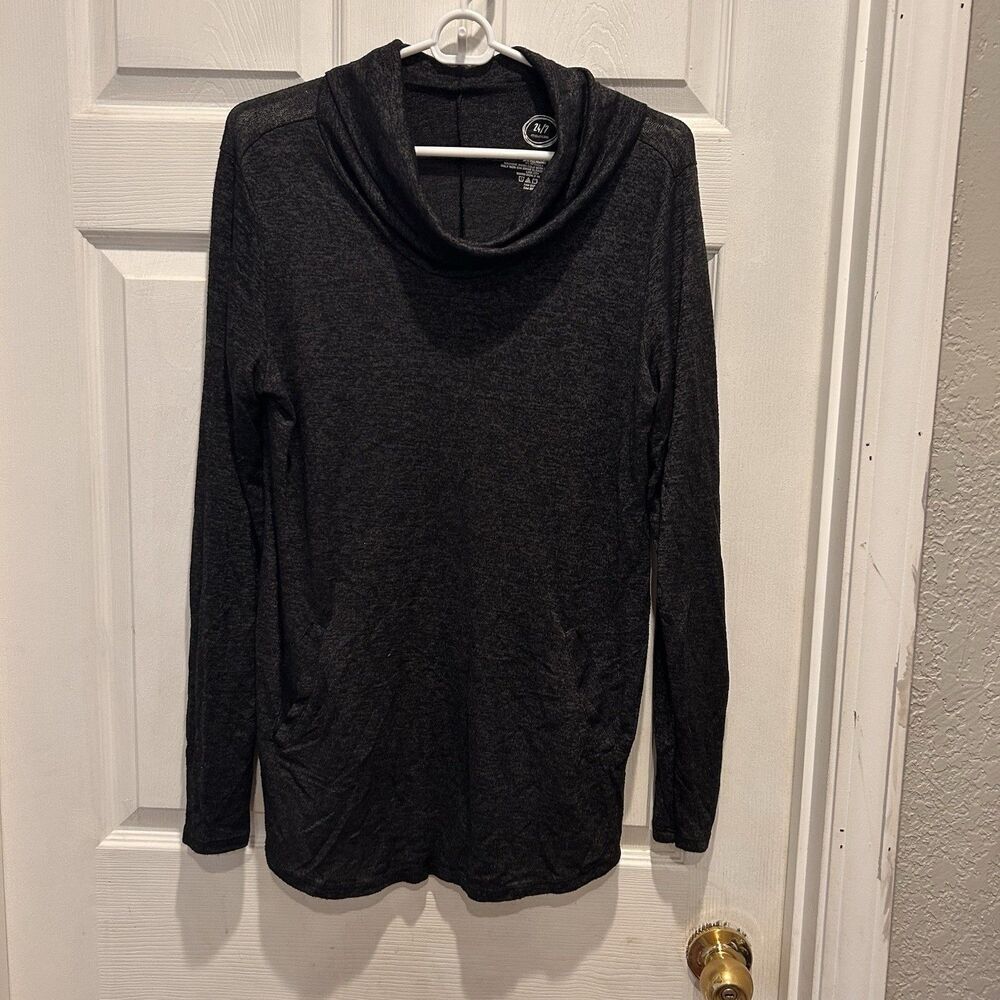 Maurices 24/7 Charcoal Gray Turtleneck Tunic Pocket Womens Size Large